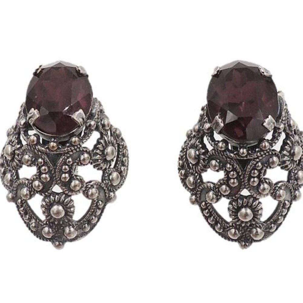 Vintage 1950s Signed Napier Faux-Amethyst Rhinestone Clip Earrings